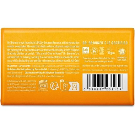 Dr Bronner'S Citrus Orange Pure Castile Bar Soap 140G
