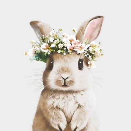 Bunny In Floral Wreath Napkins 33X33Cm