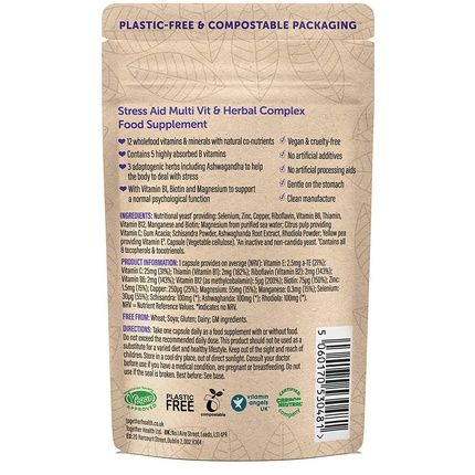 Together Health Anti-Stress Complex Natural Mood Enhancer With 5 Essential B Vitamins Schisandra Ashwagandha & Rhodiola Maritime Magnesium 30 Vegan Vegecaps