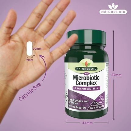 Natures Aid Microbiotic Complex With L. Acidophilus And Bifidus And Fos Vegan 60 Capsules - Image 3