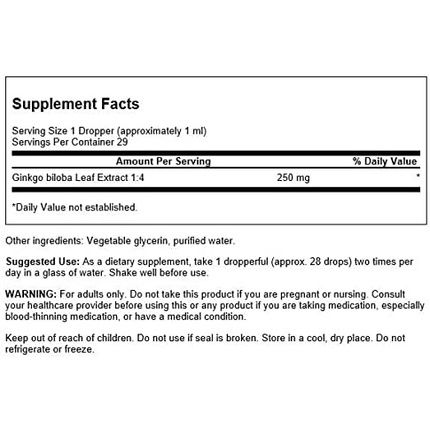 Swanson Ginkgo Biloba Liquid Extract Alcohol And Sugar Free 1 Fl Ounce