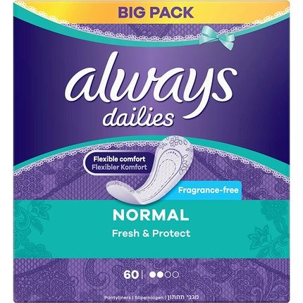 Always Dailies Normal Fresh & Protect Breathable Panty Pads With Absorbent Core 60 Pcs