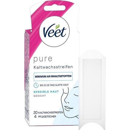 Veet Pure Cold Wax Strips For Sensitive Skin - Facial Hair Removal - Up To 28 Days Of Smooth Skin