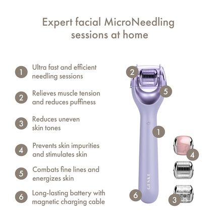 Geske Smartappguided Microneedle Face Roller With Rose Quartz Microneedling Professional Microneedling Device Beauty Face Roller Purple