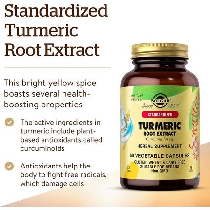 Solgar Turmeric Root Extract Vegetable Capsules - Antioxidant Benefits - Vegan And Gluten Free