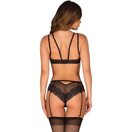 Obsessive Lingerie Set In Delicate Patterned Material Black L-Xl
