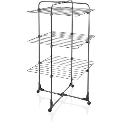Leifheit Classic Tower 270 Standing Clothes Airer Folding Clothes Rack For Outdoor & Indoor 27M Clothes Horse With Hooks For Hangers Black Line 270