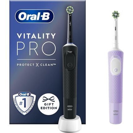 Oral-B Vitality Pro Electric Toothbrush Twin Pack With 2 Replacement Brushes 3 Cleaning Modes For Dental Care Designed By Braun Black Purple