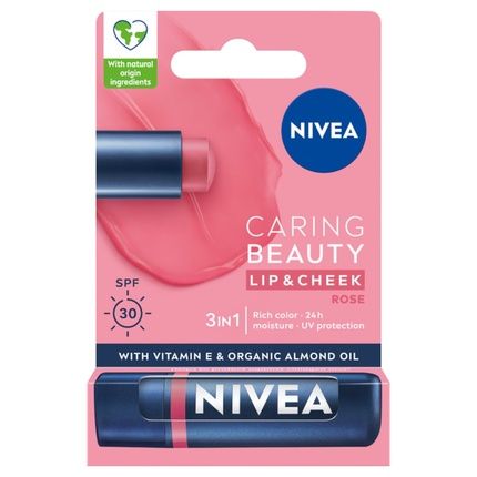 Nivea Caring Beauty 3 In 1 Caring Lip Balm Rose 4.8G