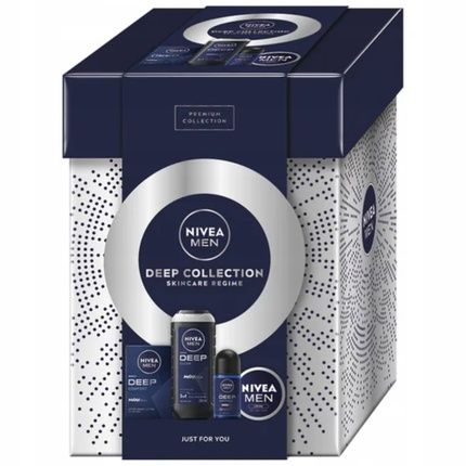 Nivea Men Deep Collection Skincare Regime 3 In 1 Shower Gel 250Ml Aftershave 100Ml Rollon Antiperspirant 50Ml Universal Cream For Body Face And Hands 75Ml