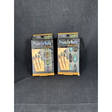 Fright Night Press On Nails 48 Count Pre-Glued Halloween Evil Witch Chrome