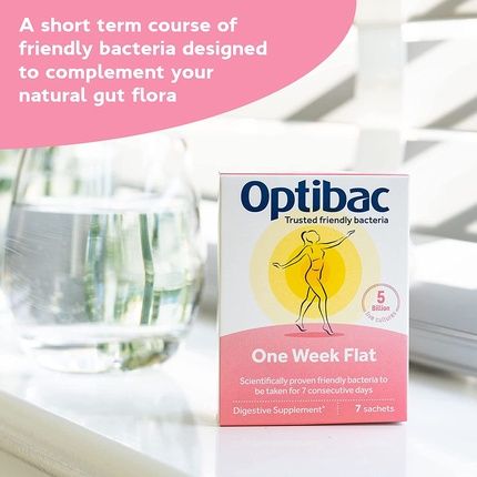 Optibac Probiotics One Week Flat Vegan Digestive Probiotic Supplement 5 Billion Bacterial Cultures 7 Sachets