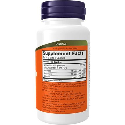 Now Supplements Pancreatin 10X 200Mg With Naturally Occurring Protease Amylase And Lipase Enzymes 100 Capsules