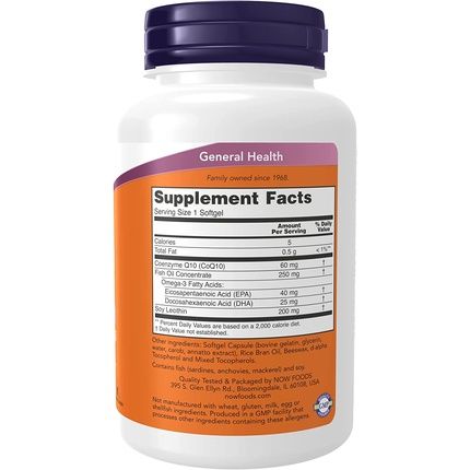 Now Foods Coenzyme Q10 60Mg + Omega 3 120 Capsules