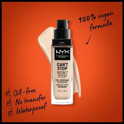 Nyx Professional Makeup Can'T Stop Won'T Stop Full Coverage Foundation Vegan Formula Matte Finish Pale 01