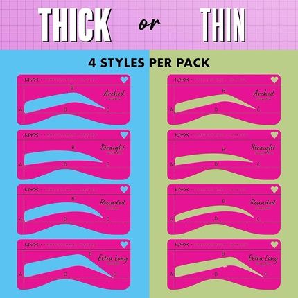 Nyx Professional Makeup Brow Stencils For Thick Eyebrows Set Of 4 Templates Round Straight Arched And Extra Long Zero To Brow Thick Brows Stencil Book 1 Count