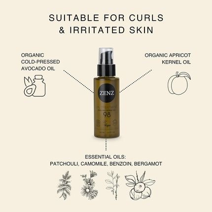 Zenz Oil Treatment Healing Sense No. 98 100Ml Multifunctional Oil - Scent Of Benzoin Patchouli Chamomile & Bergamot - Nourishes Hair & Skin - Rich In Vitamins & Minerals