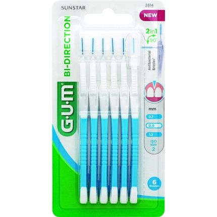 Gum Bi-Direction Interdental Brushes 6 Pieces 0.9Mm Blue