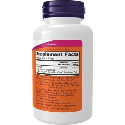 Now Sun-E 400 Iu With D-Alpha Tocopherol From Non-Gmo Sunflower Oil 120 Softgels