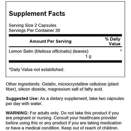 Swanson Full Spectrum Lemon Balm Relaxation Sleep Support 500Mg 60 Capsules - Image 3