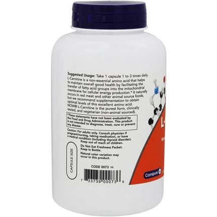 Now Foods L-Carnitine 500Mg 180 Veg Capsules - Image 3
