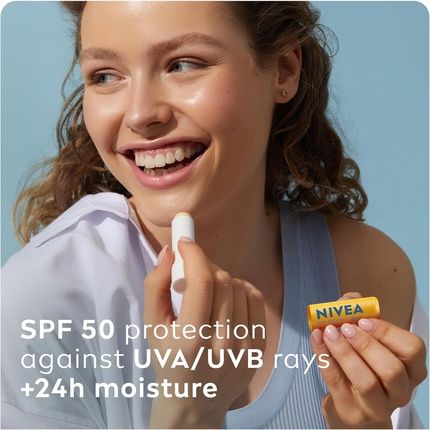 Nivea Sun Protect Caring Lip Balm Spf50 55Ml With Shea Butter 24H Moisture Lip Care No White Cast
