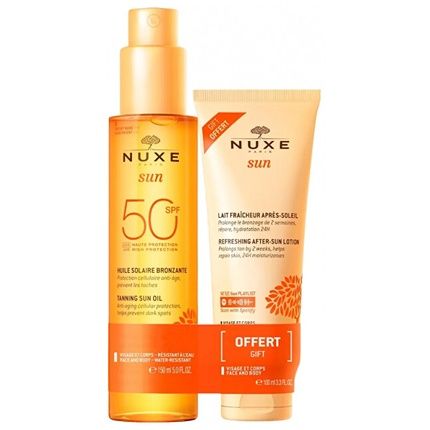 Nuxe Sun Tanning Oil For Face And Body Spf 50 150 Ml Nuxe Sun Refreshing Aftersun Milk For Face And Body 100 Ml Sun Care Set