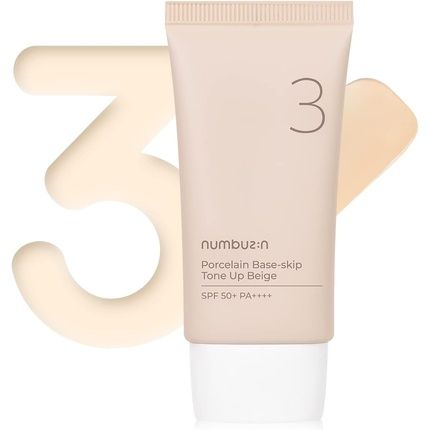 Numbuzin No. 3 Porcelain Base-Skip Tone Up Beige 1.69 Fl Oz / 50 Ml 3-In-1 Tinted Moisturizer Sun Protection Powder Balances Skin Tone Firming Cream Natural