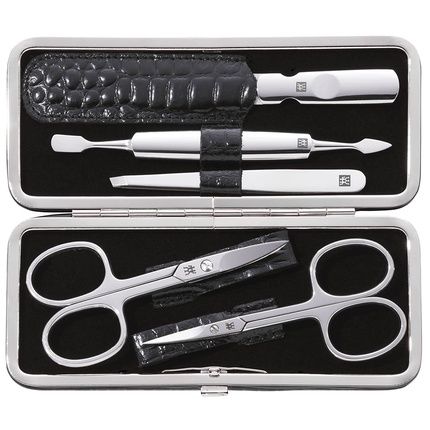 Zwilling Manicure Pedicure Kit Complete Nail Care Set 5 Pieces Black Crocodile Leather Edition