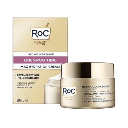 Roc Retinol Correxion Line Smoothing Max Daily Hydration Intensive Anti-Wrinkle And Anti-Aging Face Moisturizer With Hyaluronic Acid 50Ml