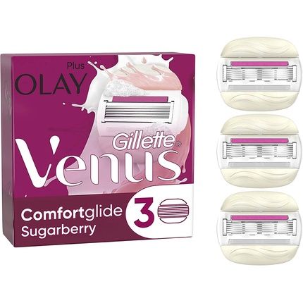 Gillette Venus Comfortglide Sugarberry With Olay Women'S Razor Blades 2-In-1 Refills Lubrastrip With Vitamin E - Pack Of 3