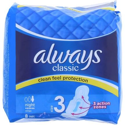 Always Classic Night Sanitary Napkins With Wings Size 3
