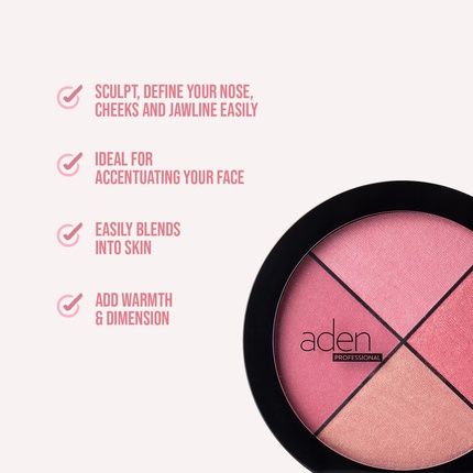 لوحة مكياج أحمر الخدود Aden 4 22G تغطية خفيفة ذات جودة طبيعية متينة