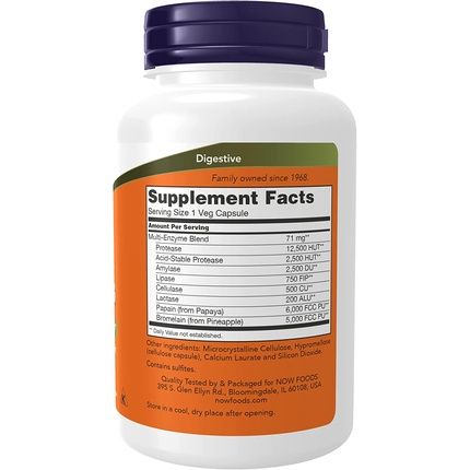Now Plant Enzymes With Lactase, Protease, Papain And Bromelain 120 Veg Capsules