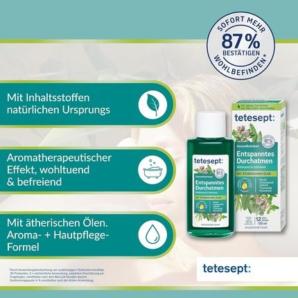 Tetesept Relaxing Breathing Bath - Health Bath With 5 Natural Essential Oils - Soothing Bath Additive For Relaxation And Relief