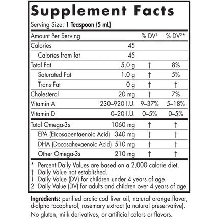 Nordic Naturals Arctic-D Cod Liver Oil Orange Flavor 8 Fl Oz (237Ml)