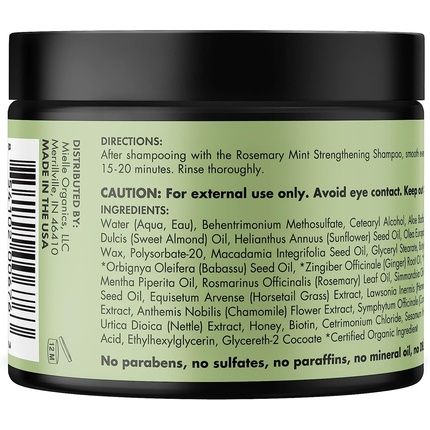 Mielle Organics Rosemary Mint Strengthening Hair Masque Infused With Biotin 12 Ounces