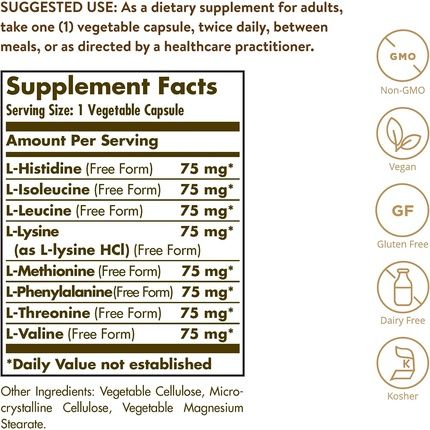 Solgar Amino 75 Essential Acid Vegetable Capsules 90 Capsules 8 Aminos Complex - Vegan