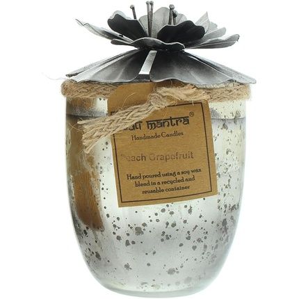 Bali Mantra Hibiscus Glass Silver Peach Grapefruit Candle 500G - Image 3