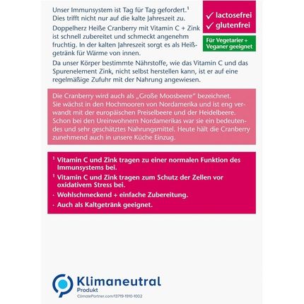 Doppelherz Hot Cranberry - Vitamin C And Zinc To Support Normal Immune Function - 10 Bags