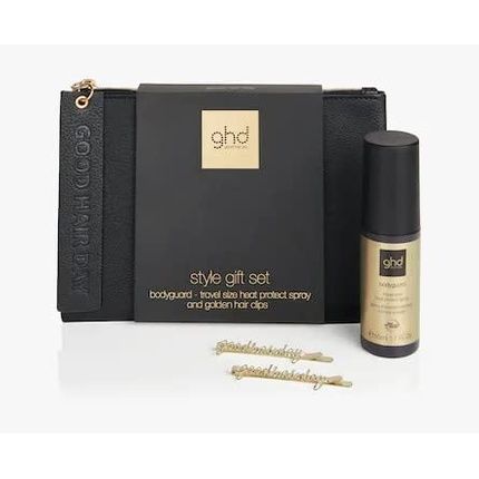 Ghd Stylish Gift Set With Bodyguard Travel Size Heat Protect Spray 50Ml And Gold Hair Clips