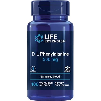 Life Extension D L-Phenylalanine 500Mg Mood And Memory Support 100 Vegetarian Capsules