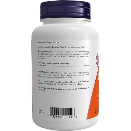 Now Foods D-Mannose 500Mg Vegetarian Capsules 120 Count - Image 3