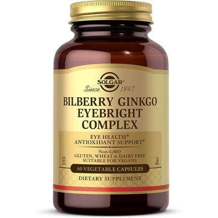 Solgar Bilberry Ginkgo Eyebright Complex Vegetable Capsules - Improve Daily Wellbeing - Minimize Free Radical Damage - Vegan And Gluten Free Gold
