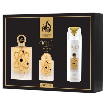 Lattafa Pride Tharwah Gold Giftset Eau De Parfum 100Ml + 20Ml + Deodorant 200Ml Women Fragnance