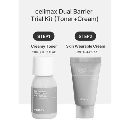 مجموعة هدايا Celimax Dual Barrier Trial Kit بحجم مناسب للسفر مع تونر كريمي وبشرة