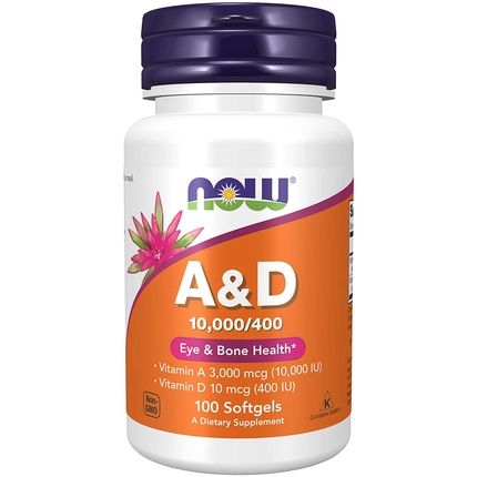 Now Vitamin A & D 10,000/400 Iu Eye Health Essential Nutrition 100 Softgels