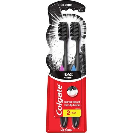 Colgate 360 Black Medium Toothbrush - Pack Of 2