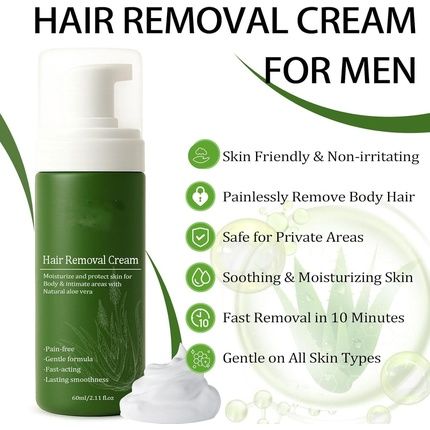 Man Hair Removal Cream With Natural Aloe Vera - Quick And Gentle Hair Remover