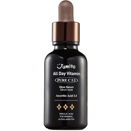 Jumiso All Day Vitamin Pure C 5.5 Glow Serum With L-Ascorbic Acid, Ferulic Acid, Tocopherol, And Alpha Arbutin For Dark Spots, Dullness, And Fine Lines 30Ml